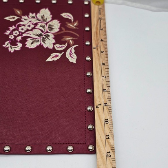 White House Black Market Red Studded Floral Detail Wristlet Clutch Bag Studs - Picture 5 of 8